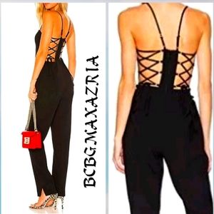 NEW WITH TAG BCBGMAXAZRIA BLACK ESMEE LACE-UP JUMPSUIT MSRP $298